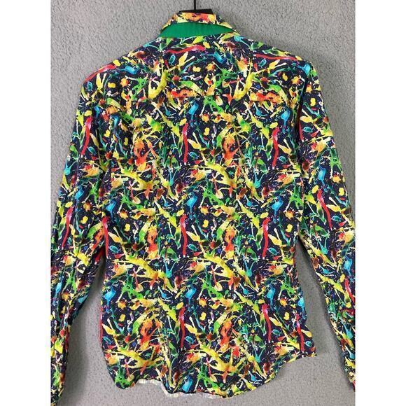 Men's Slim Fit Button-Up Shirt Long Sleeve Graphic Print Sz M - Picture 12 of 12